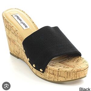 Black Cork Wedge Slide Sandals - Fashion Focus Steve Madden Knock off